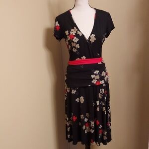 New York & Company Black Red Wrap Pleated Skirt